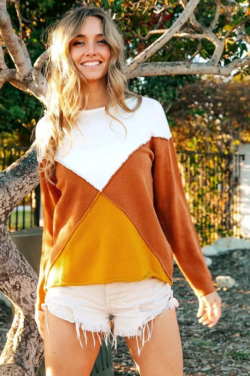 Color Block Geometric Sweater | BiBi by Trendsi