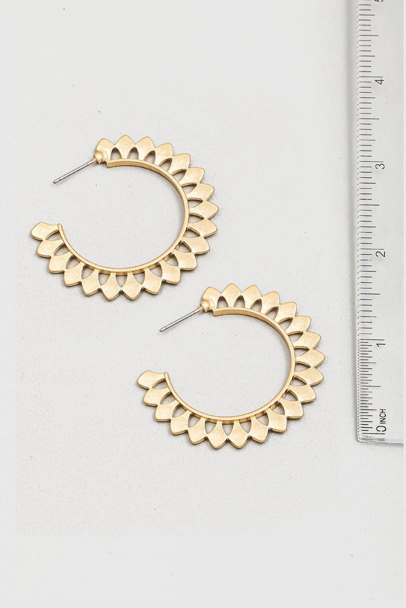 Boho Sunflower Floral Metallic Hoop Earrings