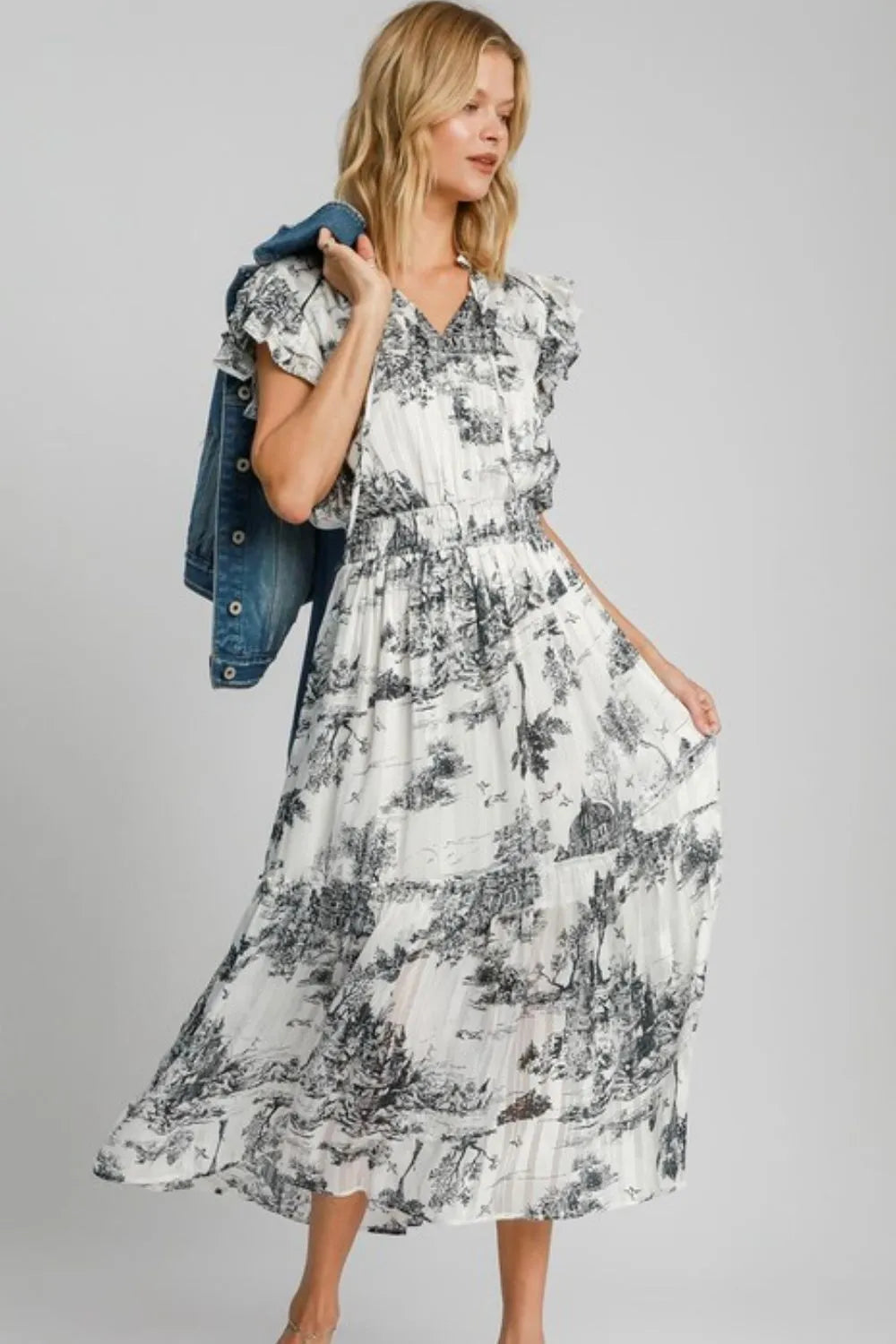 Umgee plus size two tone landscape print midi dress