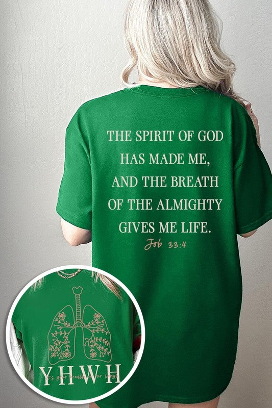 YHWH Christian graphic tee front and back view green