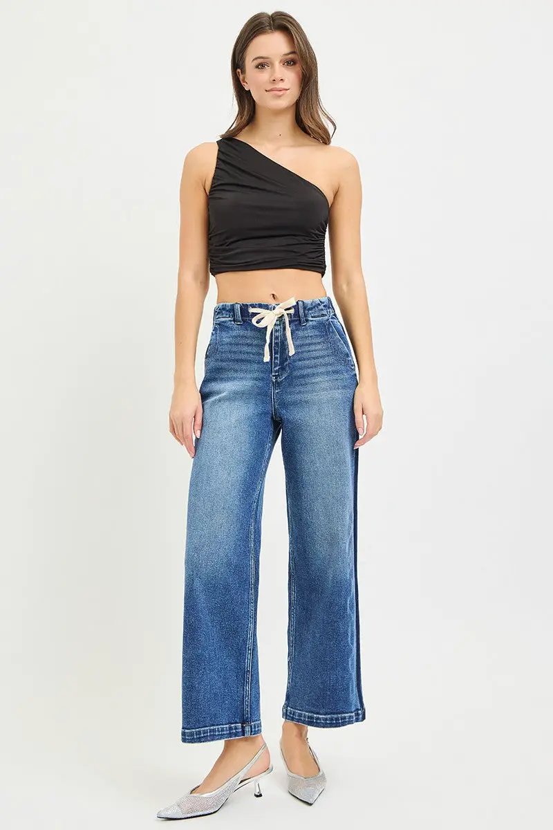 Elastic Band High Rise Cropped Wide Jeans | RISEN by Trendsi