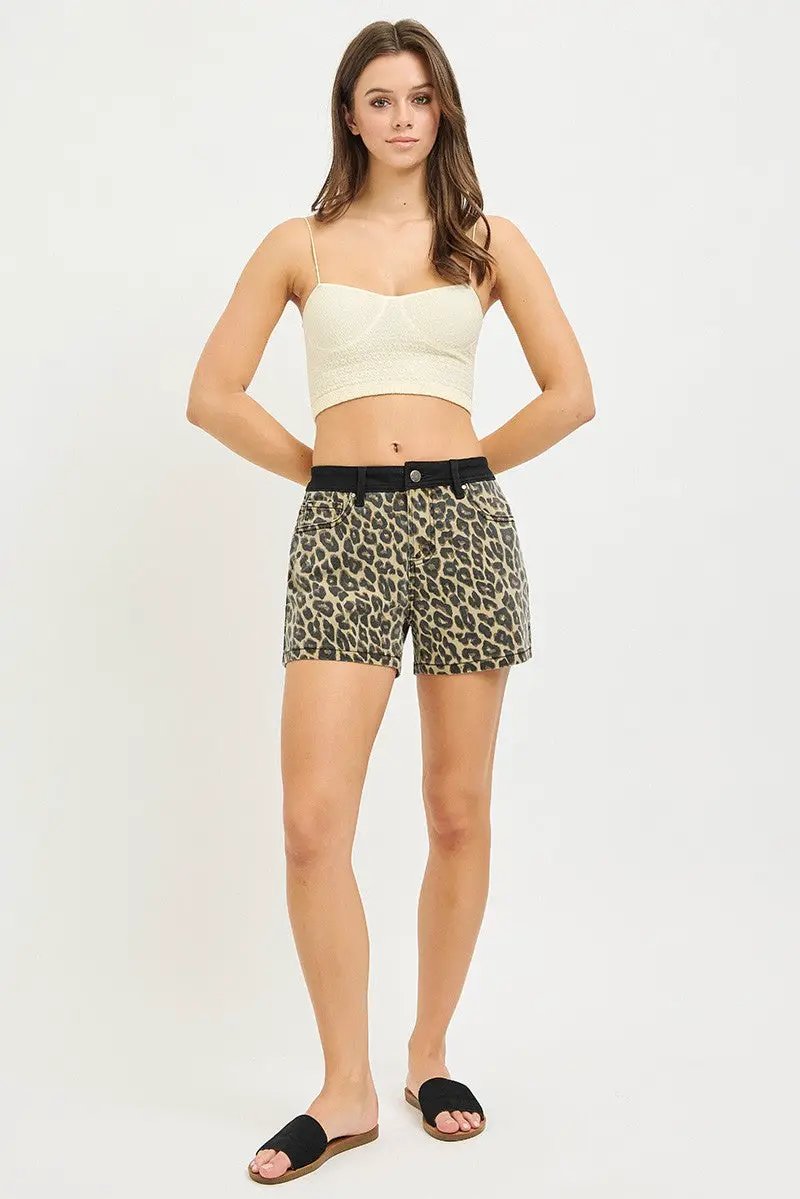 High Rise Leopard Shorts with Contrast Waistband | RISEN by Trendsi