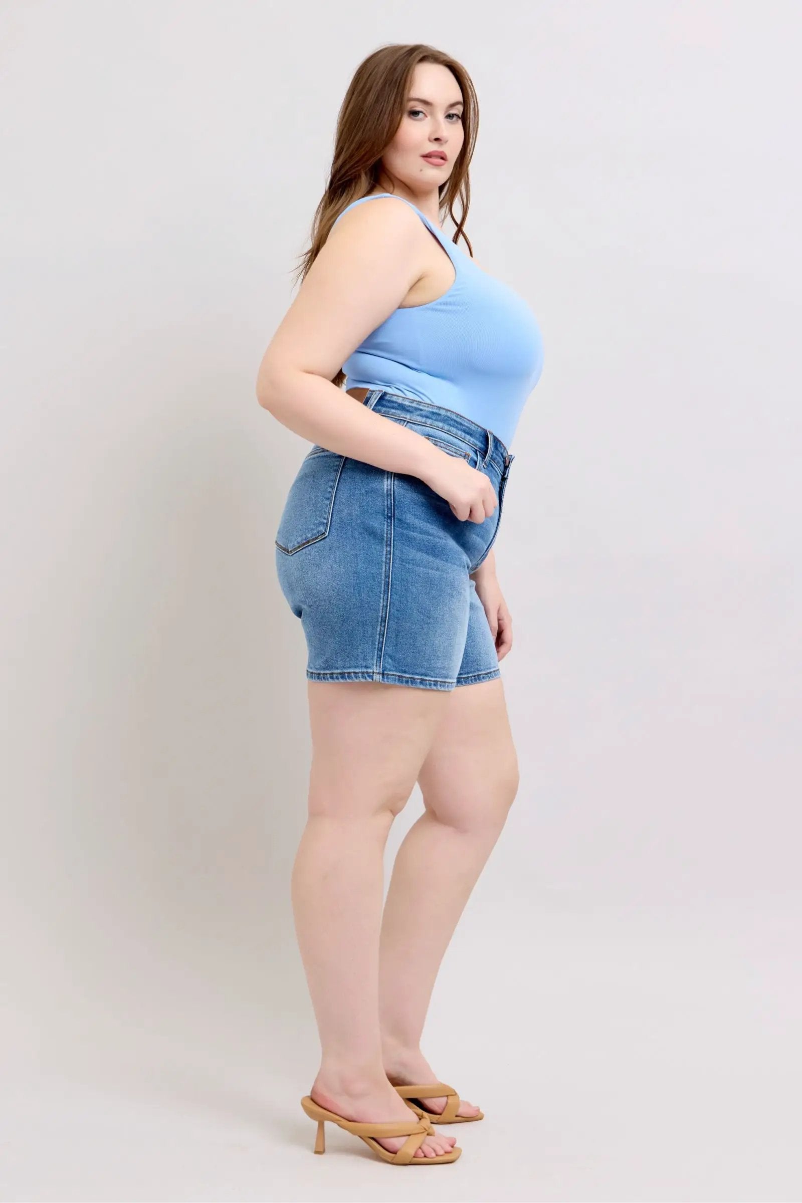 Full Size Two Button Denim Shorts with Pockets Plus Size | Judy Blue by Trendsi