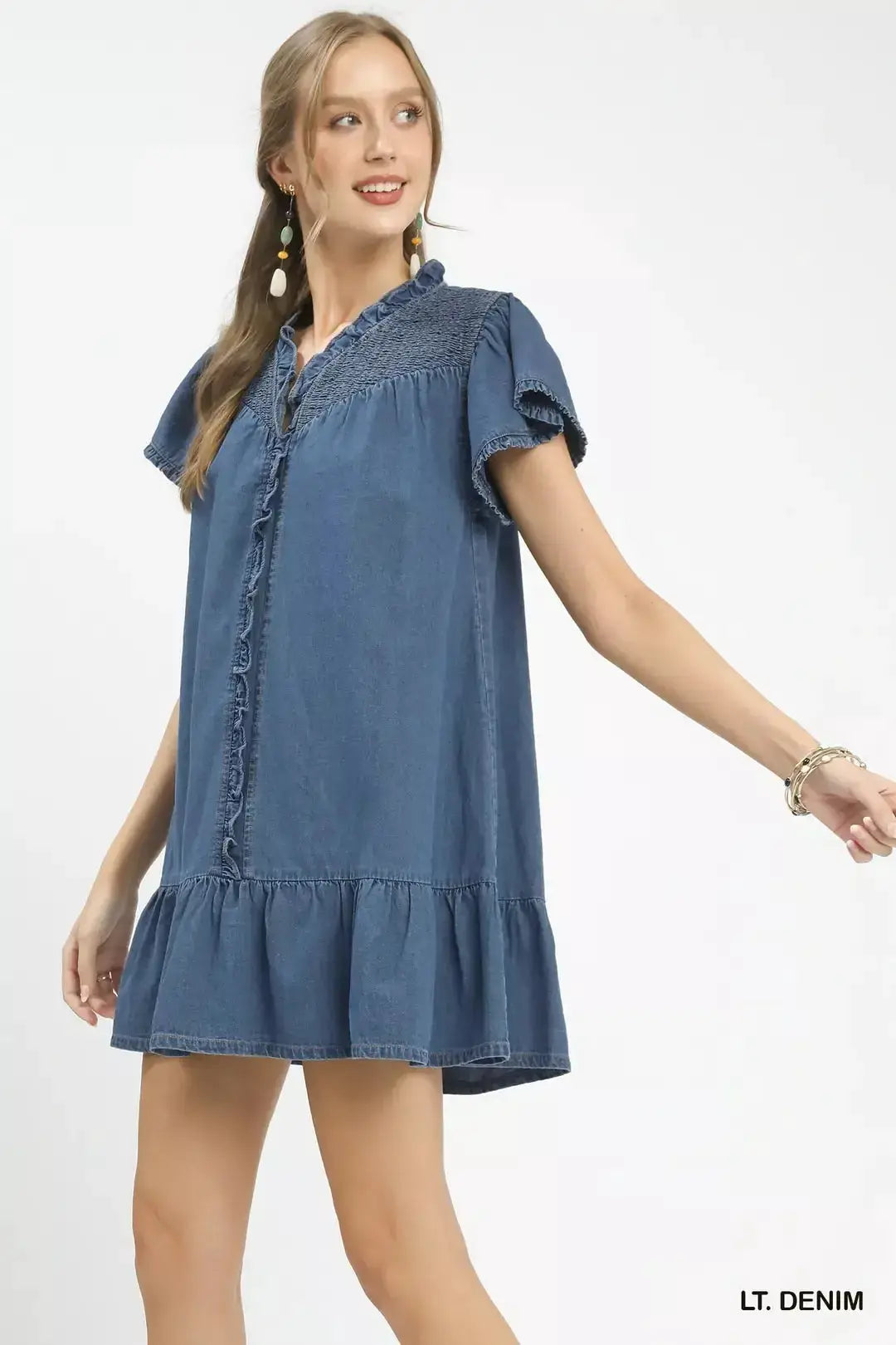 Ruffled Washed Denim Dress | Umgee by Trendsi