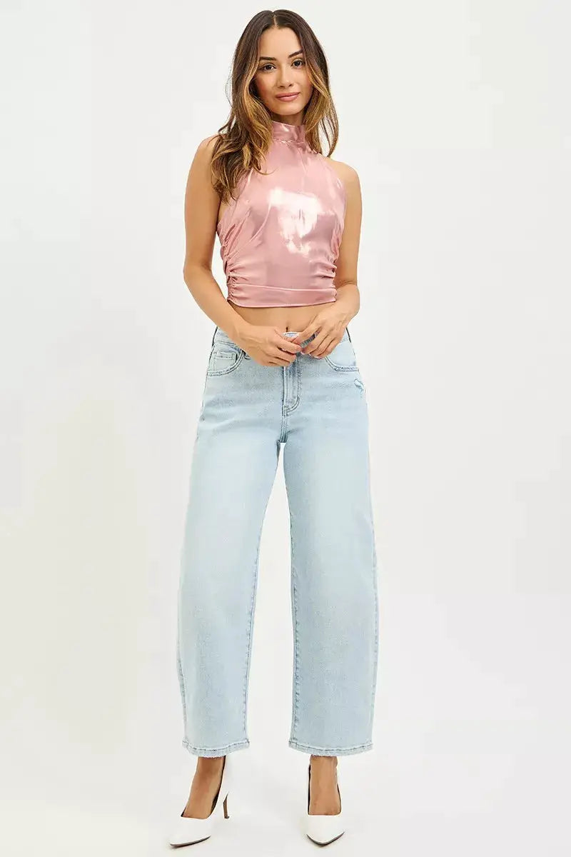 High Rise Crop Barrel Jeans | RISEN by Trendsi