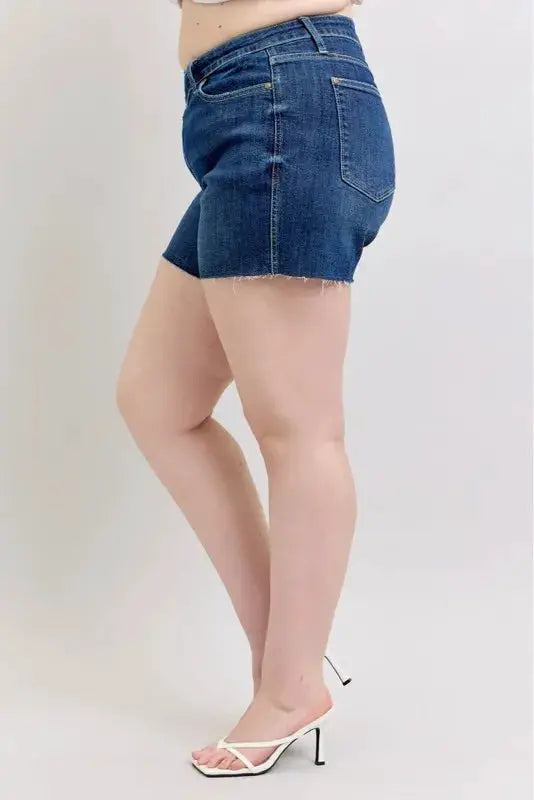 Full Size High Waist Criss-Cross Waistband Denim Shorts Plus | Judy Blue by Trendsi