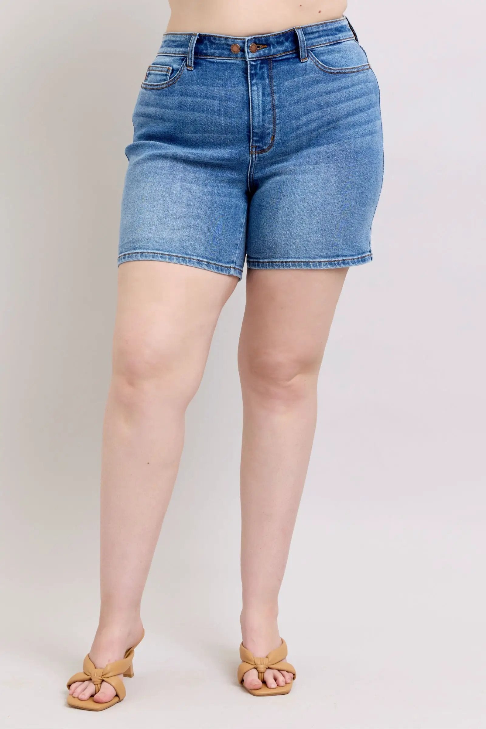 Full Size Two Button Denim Shorts with Pockets Plus Size | Judy Blue by Trendsi