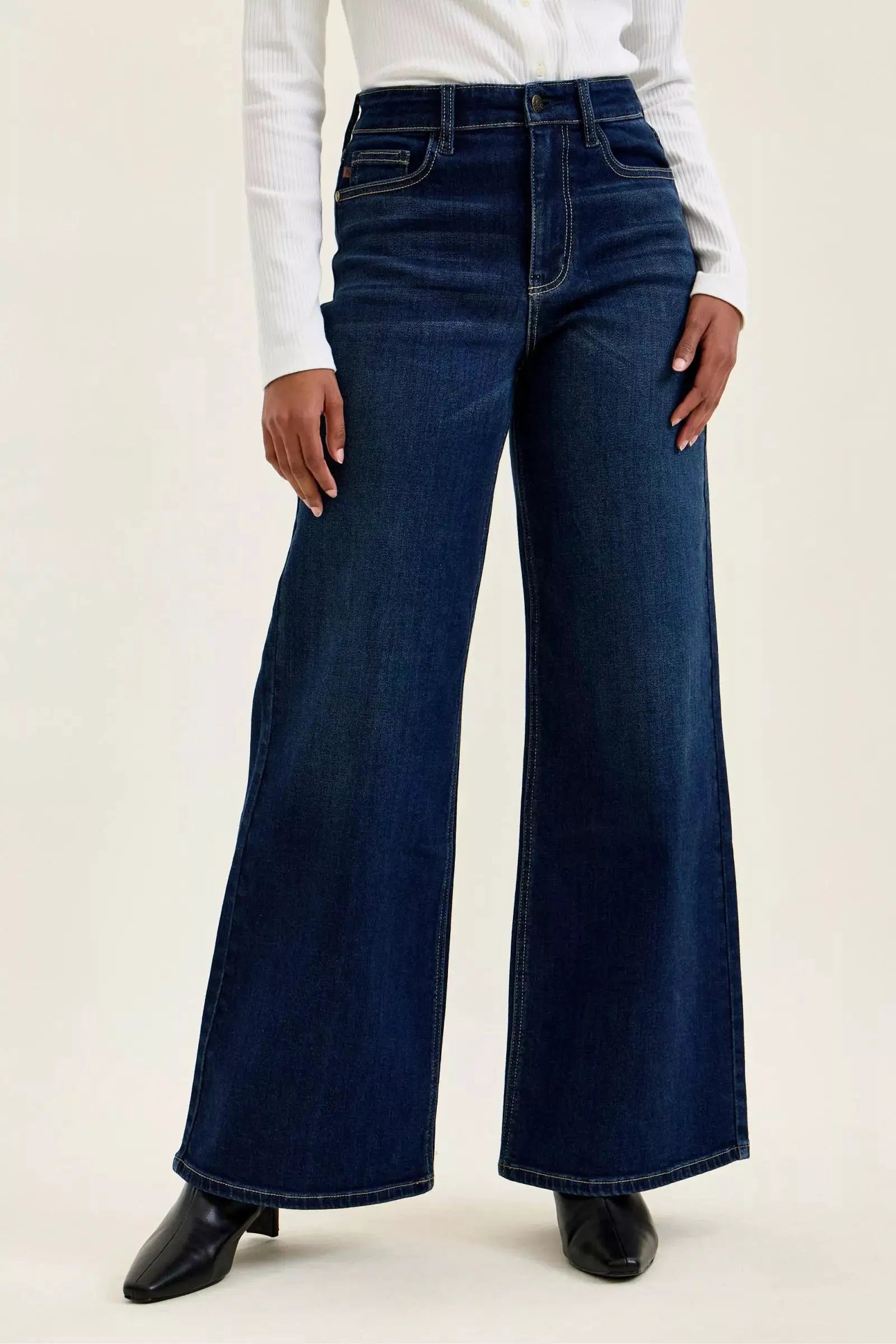 Judy Blue High-Waisted Wide-Leg Dark Wash Jeans by Trendsi