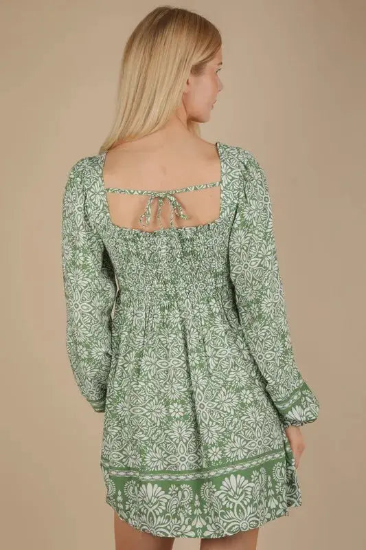 Printed Smocked Chest Boho Mini Dress | VERY J by Trendsi