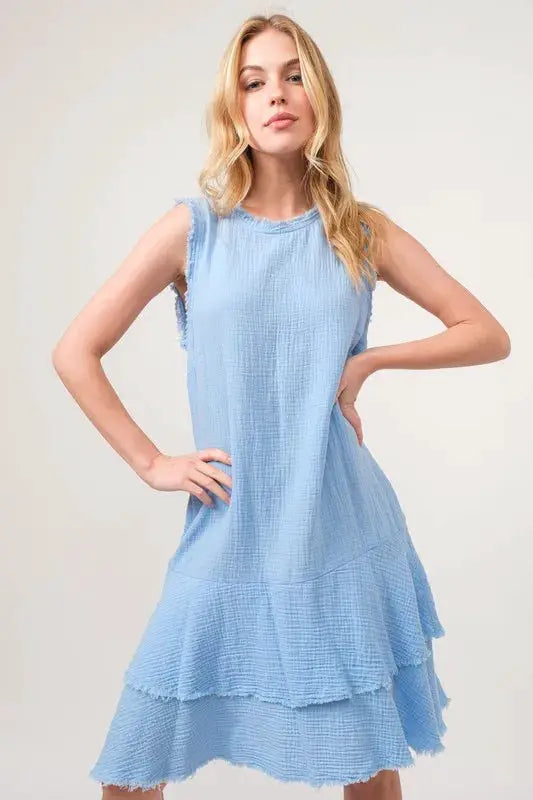 Washed Fringe Detail Tiered Dress | And The Why by Trendsi