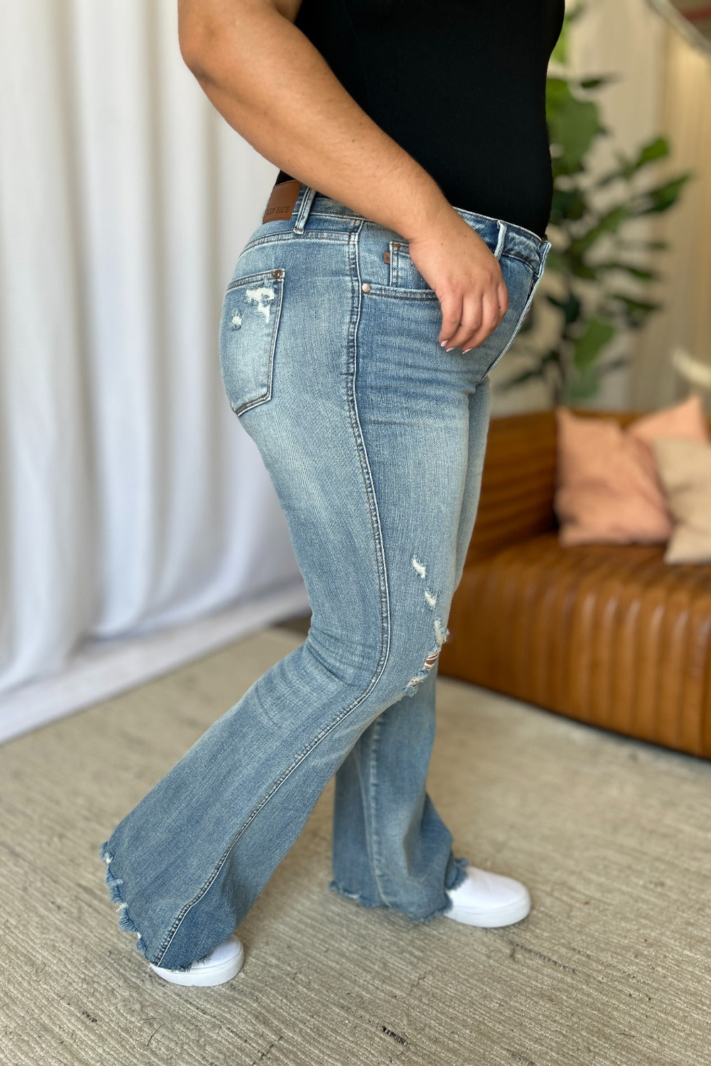 Medium Rise Tummy Control Destroy Flare Jeans | Judy Blue