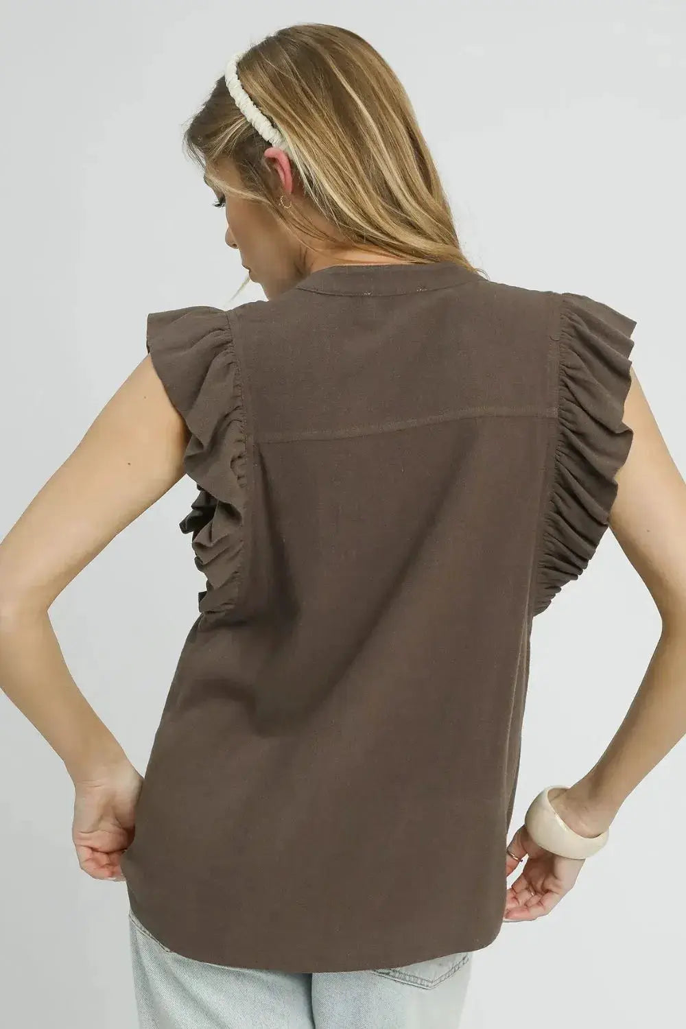 Linen Ruffle Sleeve Button-Down Shirt | Umgee by Trendsi