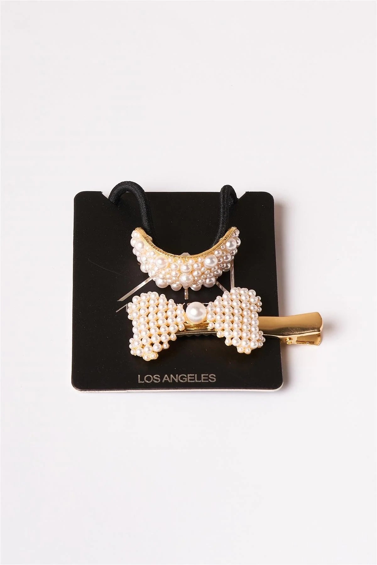 2Pcs Gold Pearled Ponytail with Pearl Barrette