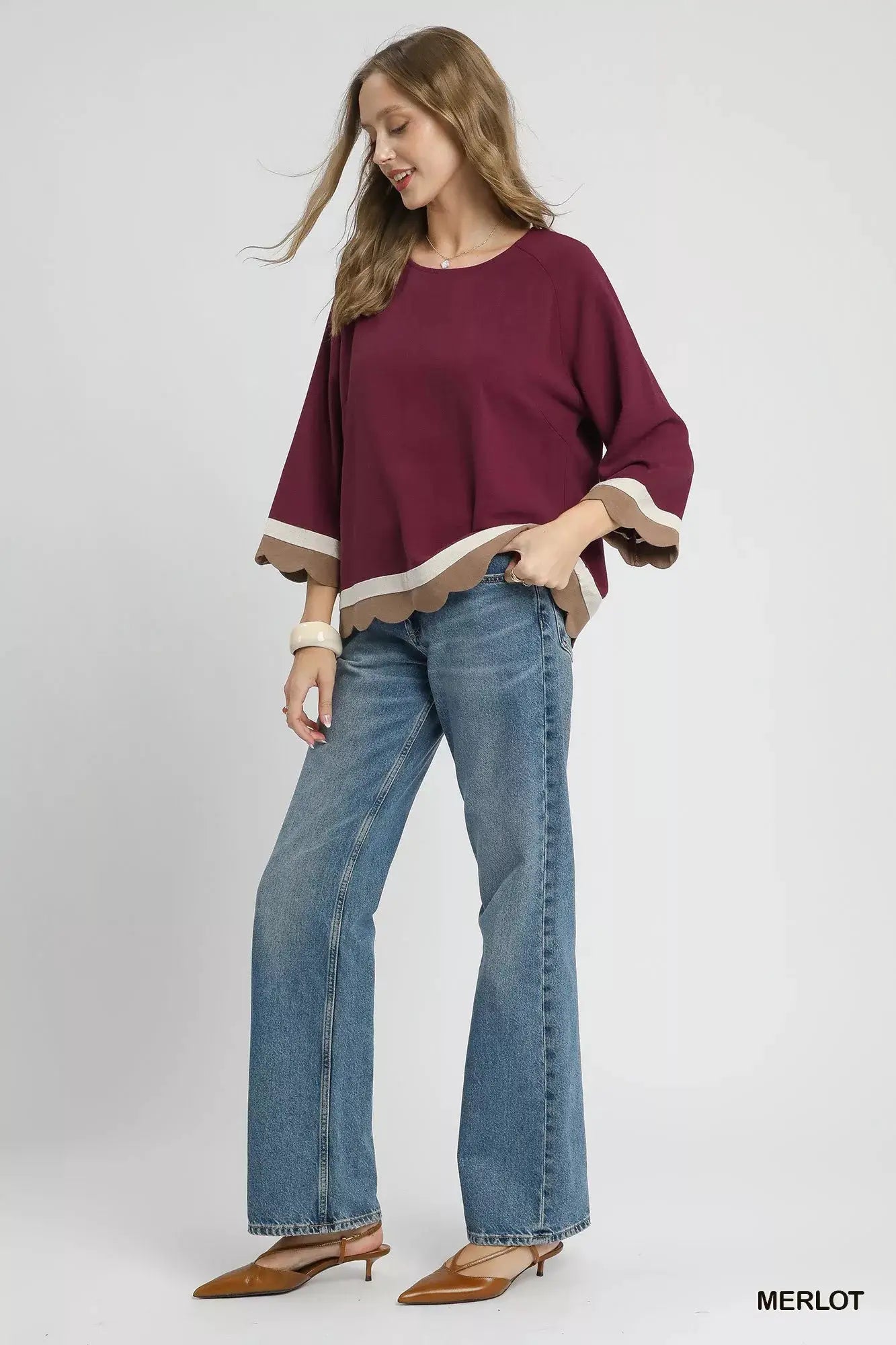 Scalloped Hem Color Block Top | Umgee by Trendsi