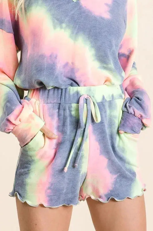 Tie Dye French Terry Shorts and Curly Edge | BiBi by Trendsi