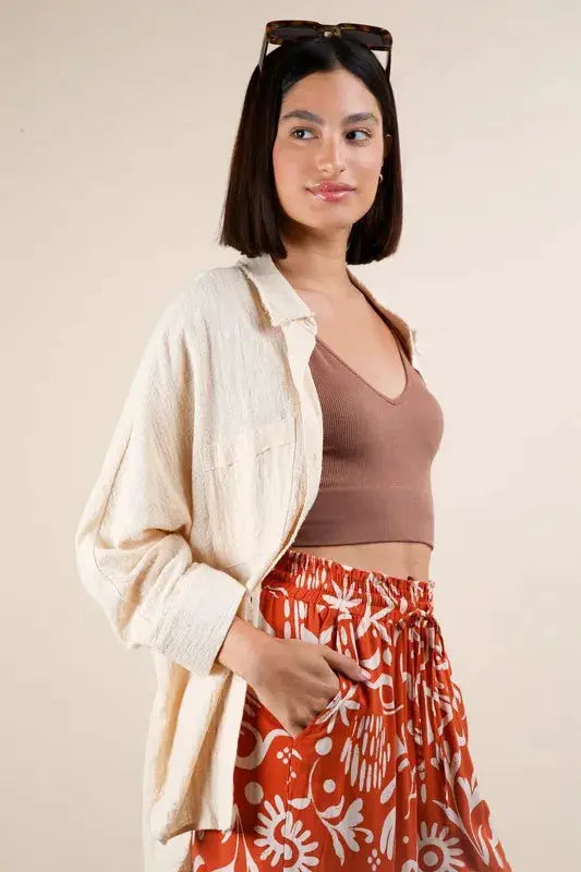 Dolman Sleeve Button Down Gauze Shirt Plus | VERY J by Trendsi