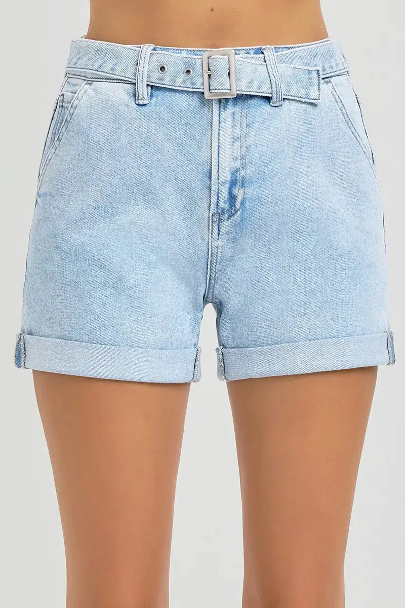 Full Size High Rise Belted Roll Up Shorts Plus | RISEN by Trendsi