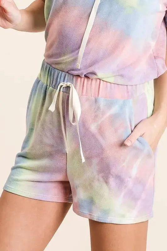 Tie Dye French Terry Casual Shorts with Twill Tape | BiBi by Trendsi