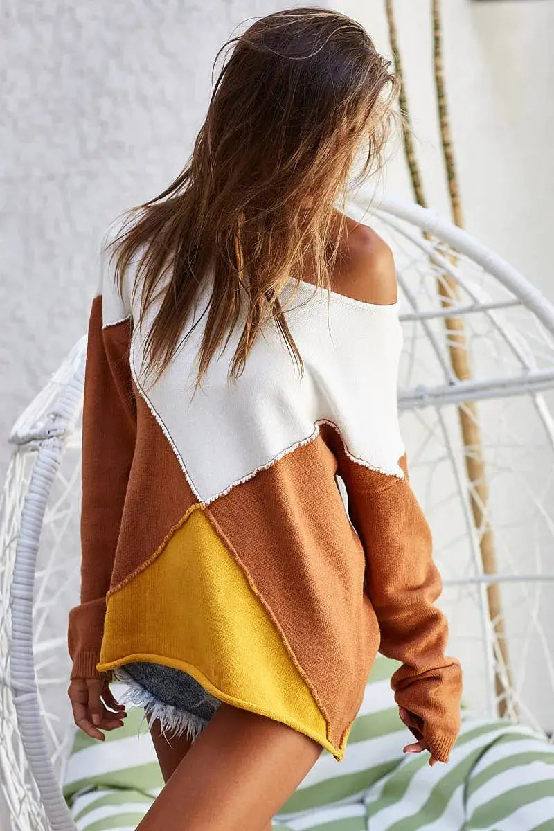 Color Block Geometric Sweater | BiBi by Trendsi