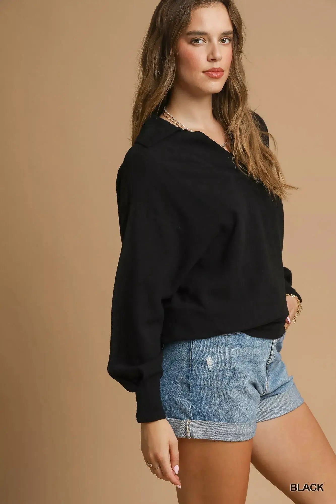 Linen Long Sleeves Elastic Hem Blouse | Umgee by Trendsi