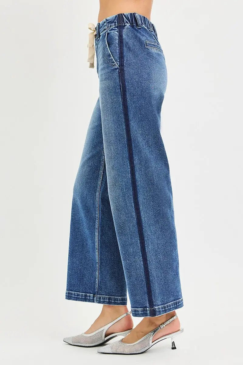 Elastic Band High Rise Cropped Wide Jeans | RISEN by Trendsi