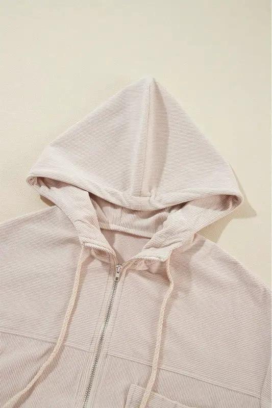 Solid Corduroy Zip-Up Pocketed Hooded Jacket by JUNIPER BLVD