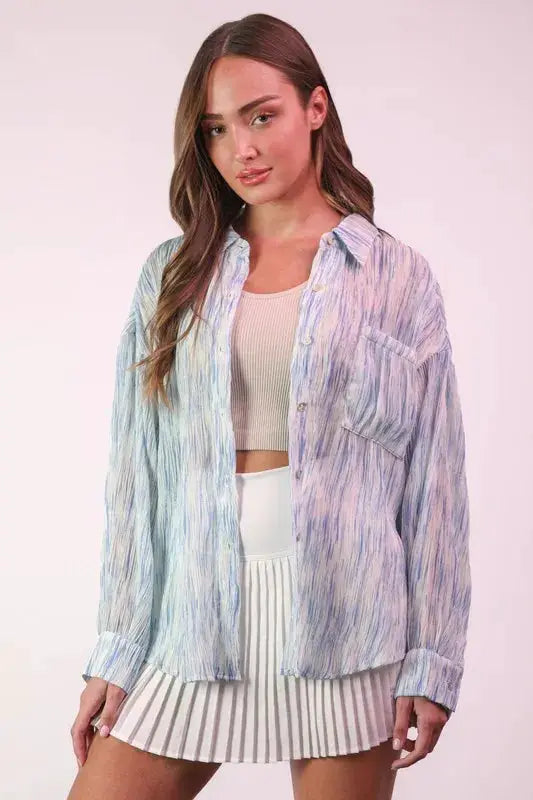 Oversized Printed Button Up Shirt Plus | VERY J by Trendsi