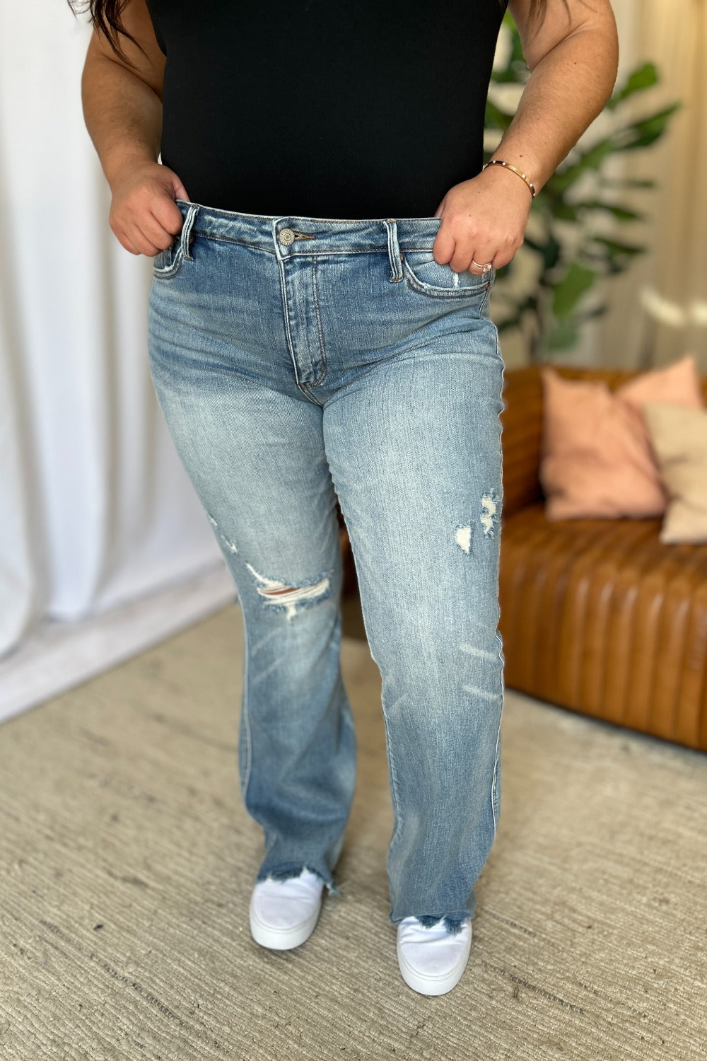 Medium Rise Tummy Control Destroy Flare Jeans | Judy Blue