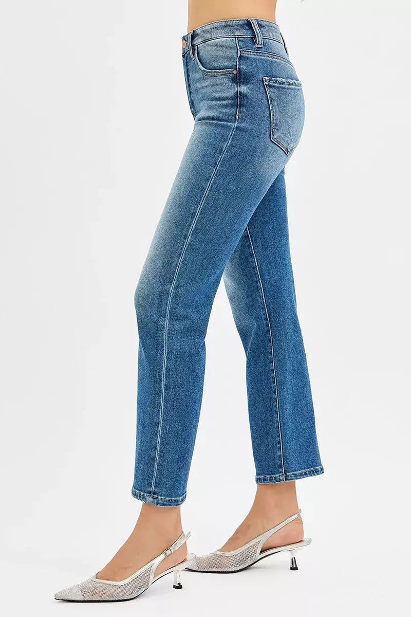 Tummy Control High Rise Crop Straight Jeans | RISEN by Trendsi