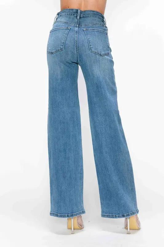 Full Size High Rise Wide Leg Jeans with Pockets | bytos by Trendsi
