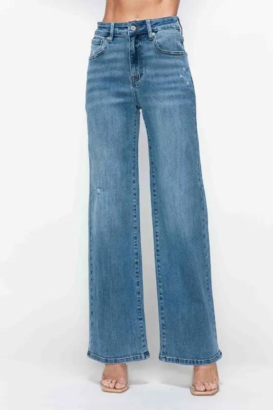 Full Size High Rise Wide Leg Jeans with Pockets | bytos by Trendsi
