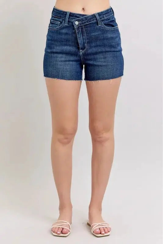 Full Size High Waist Criss-Cross Waistband Denim Shorts Plus | Judy Blue by Trendsi