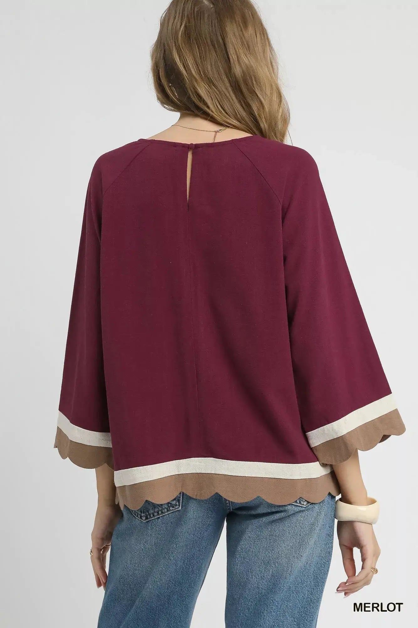 Scalloped Hem Color Block Top | Umgee by Trendsi