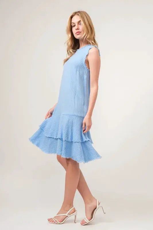 Washed Fringe Detail Tiered Dress | And The Why by Trendsi