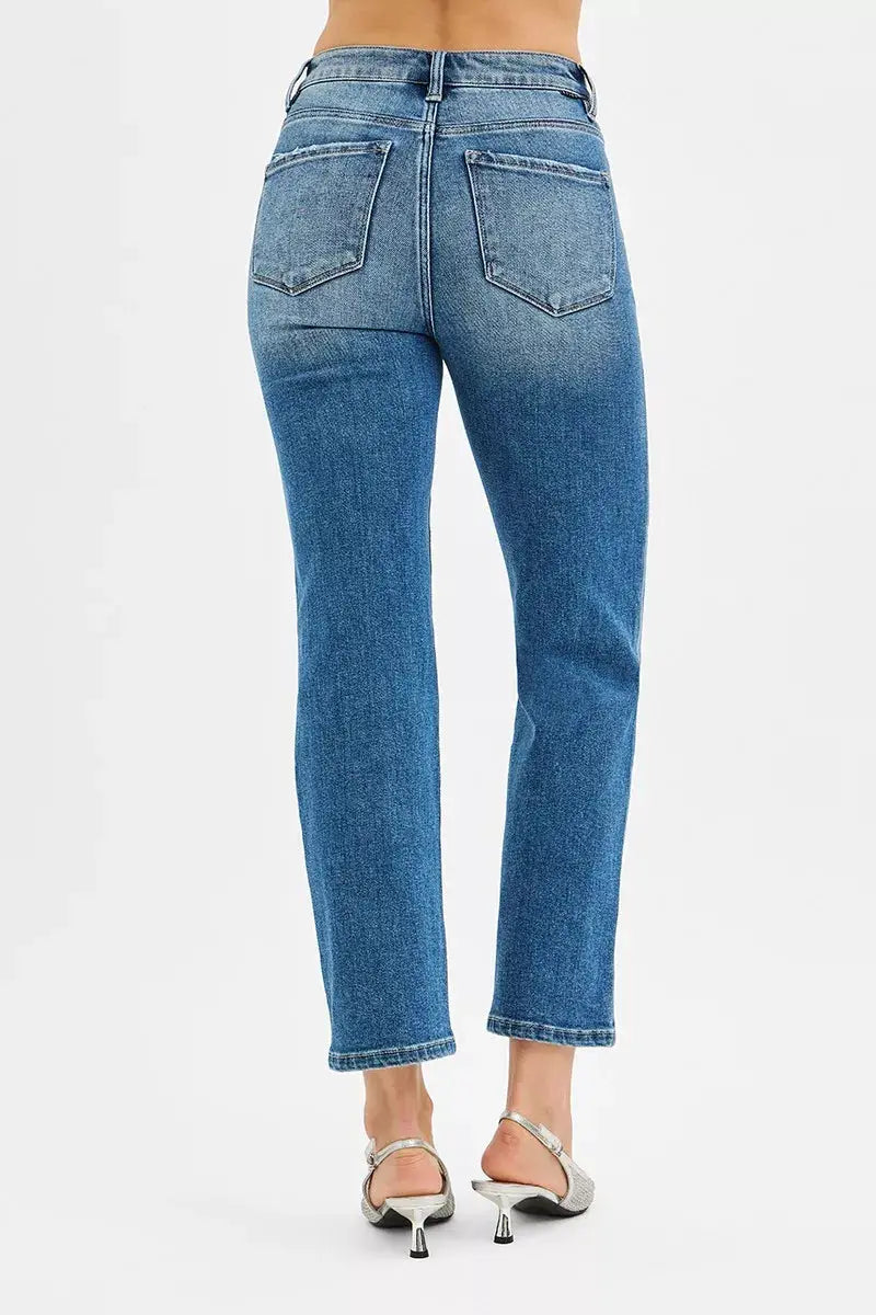 Tummy Control High Rise Crop Straight Jeans | RISEN by Trendsi