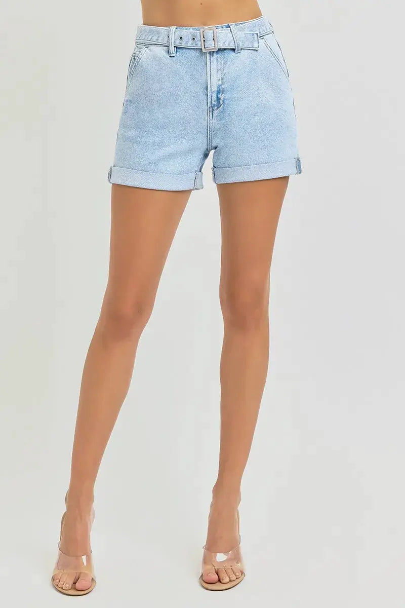 Full Size High Rise Belted Roll Up Shorts Plus | RISEN by Trendsi