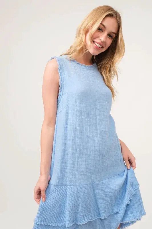 Washed Fringe Detail Tiered Dress | And The Why by Trendsi