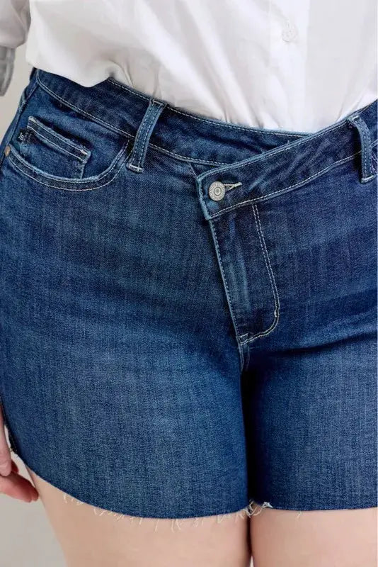 Full Size High Waist Criss-Cross Waistband Denim Shorts Plus | Judy Blue by Trendsi