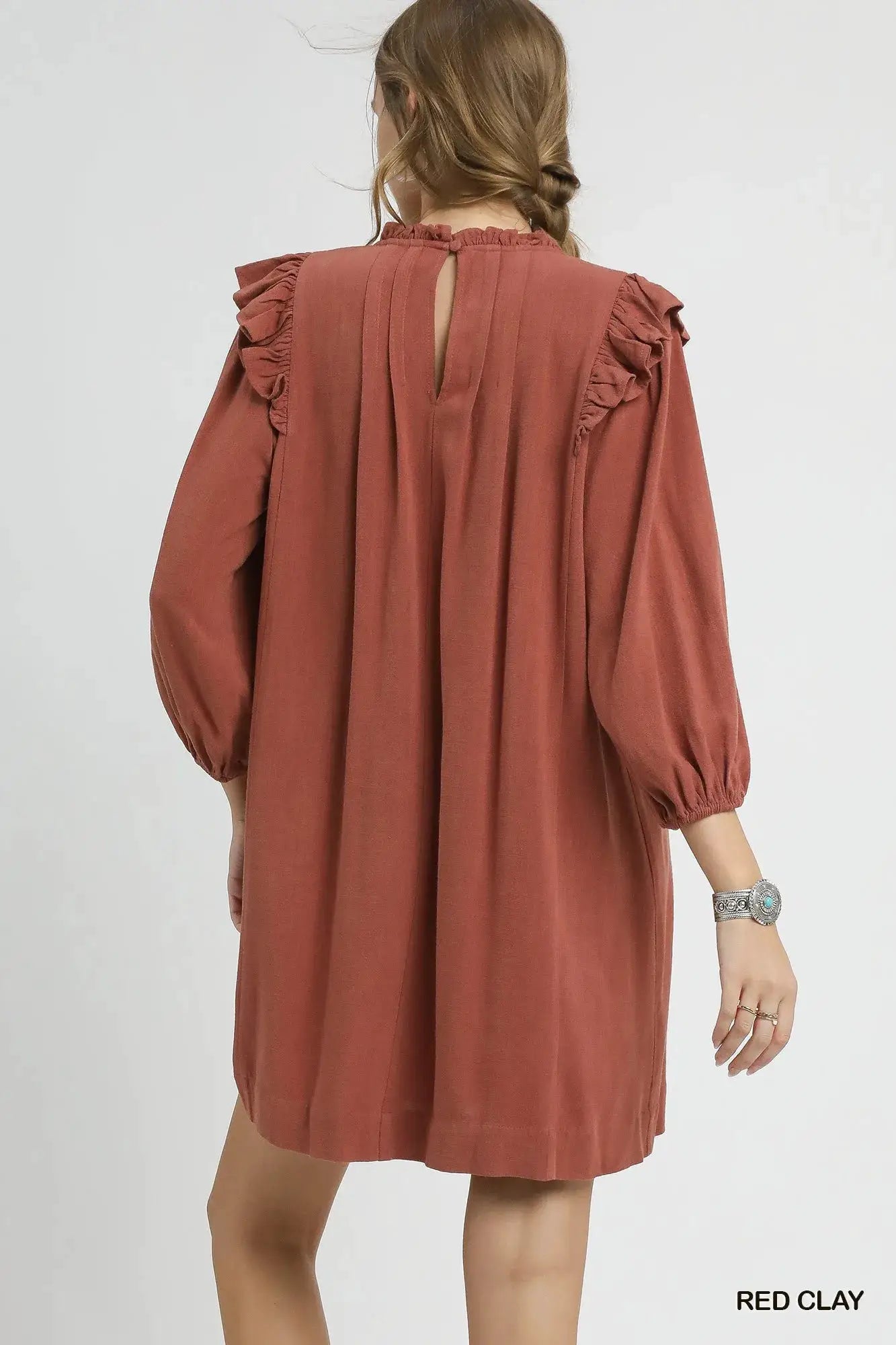 Linen Ruffle Shoulder Pleated Babydoll Dress | Umgee by Trendsi