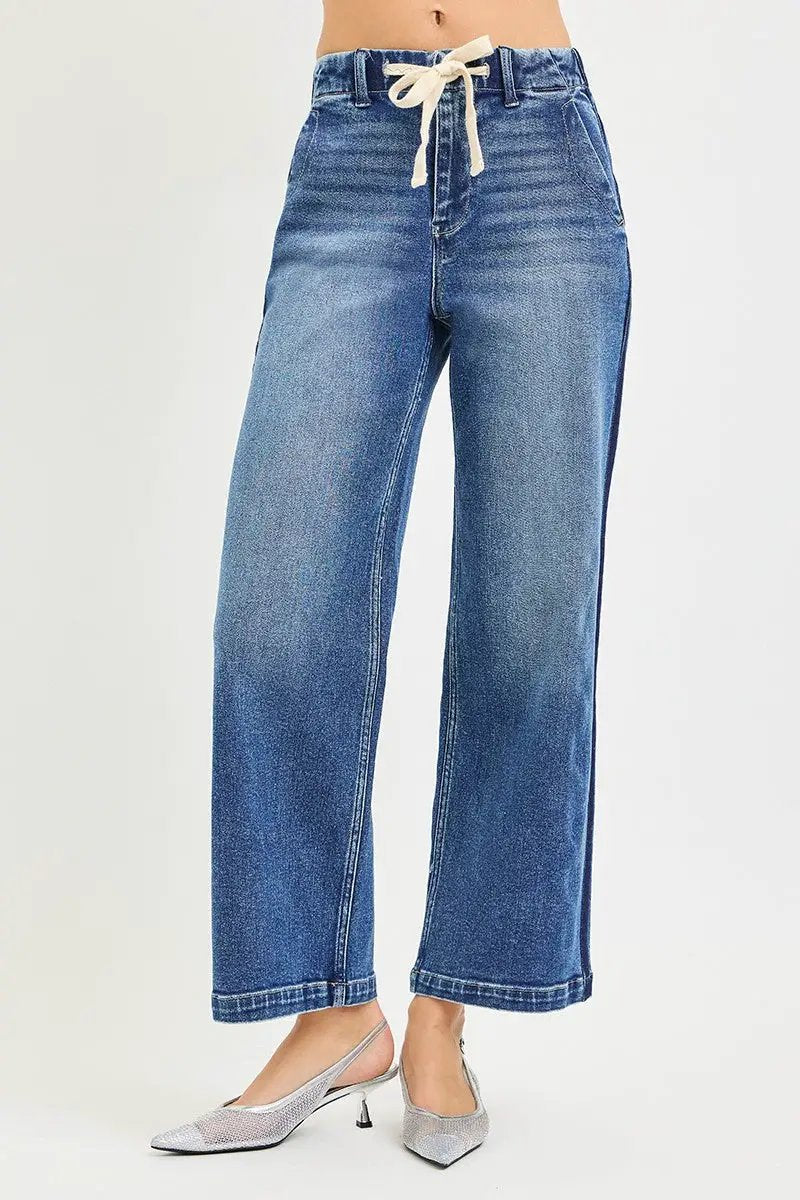 Elastic Band High Rise Cropped Wide Jeans | RISEN by Trendsi
