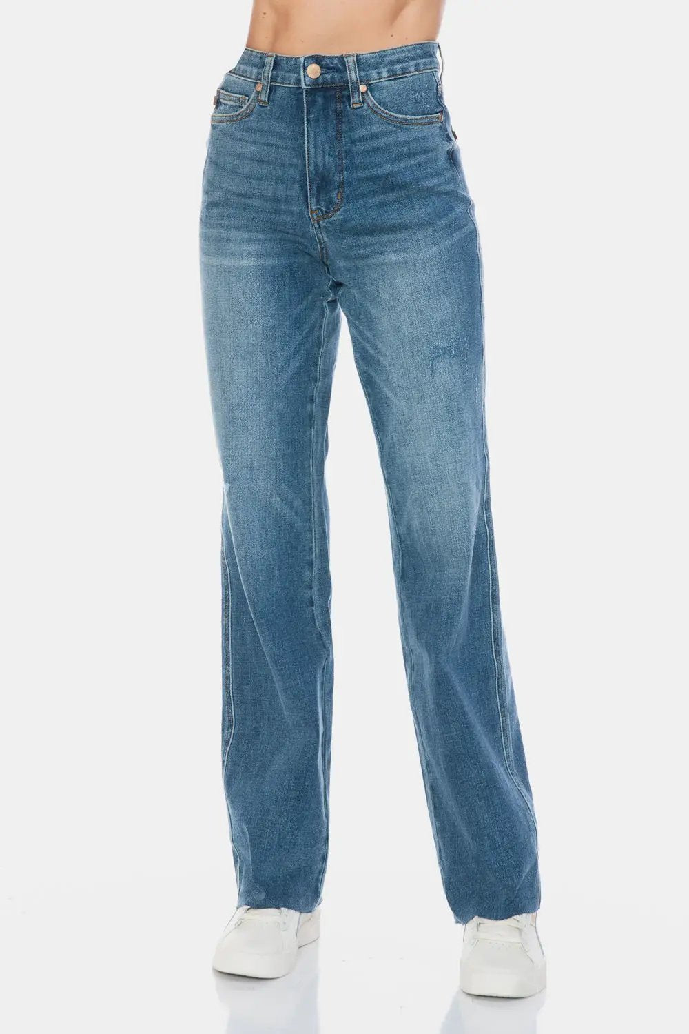 Full Size Tummy Control Cut Raw Hem Straight Jeans | Judy Blue by Trendsi
