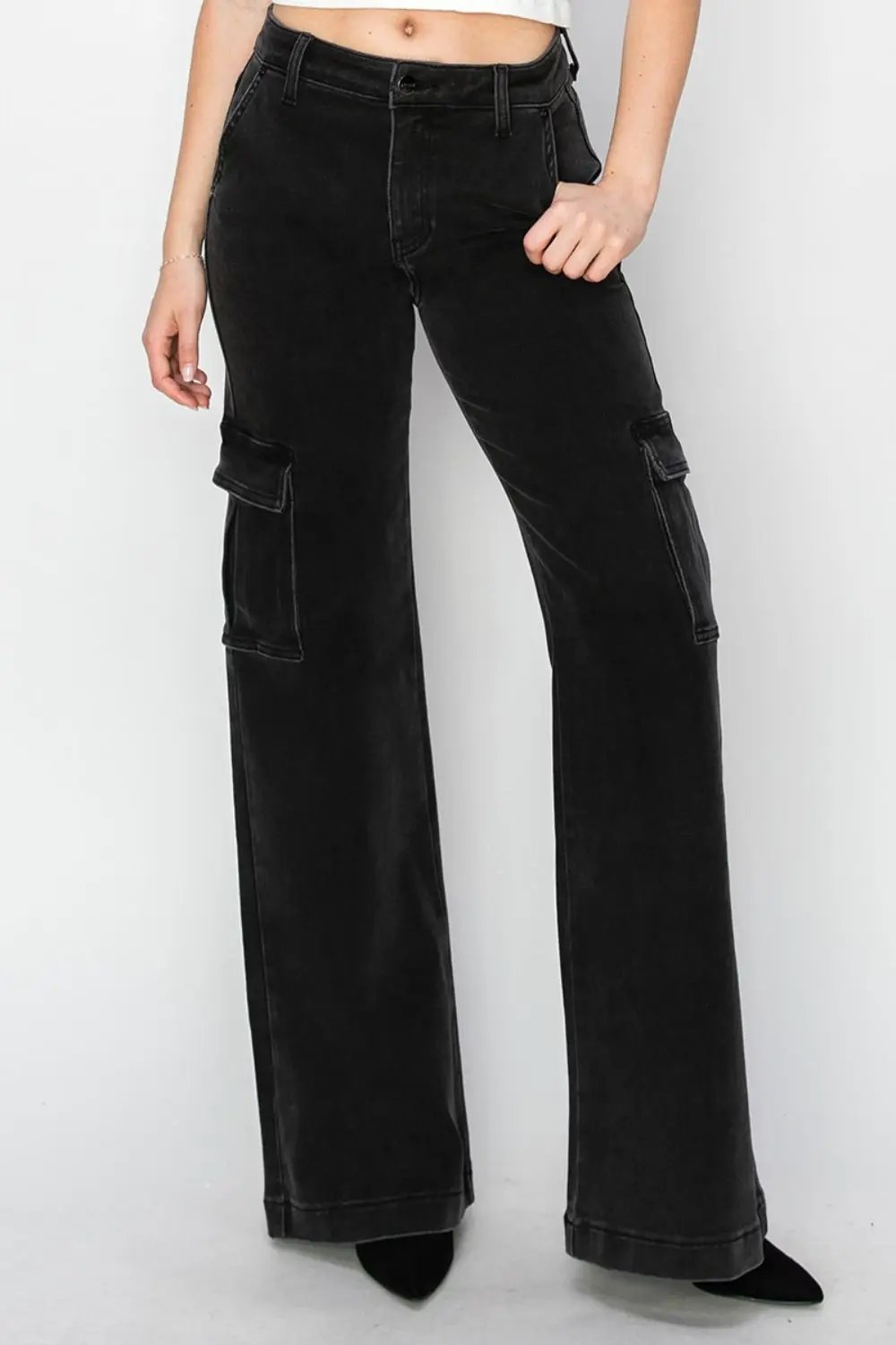 Full Size High Rise Wide Leg Cargo Jeans | Risen by Trendsi