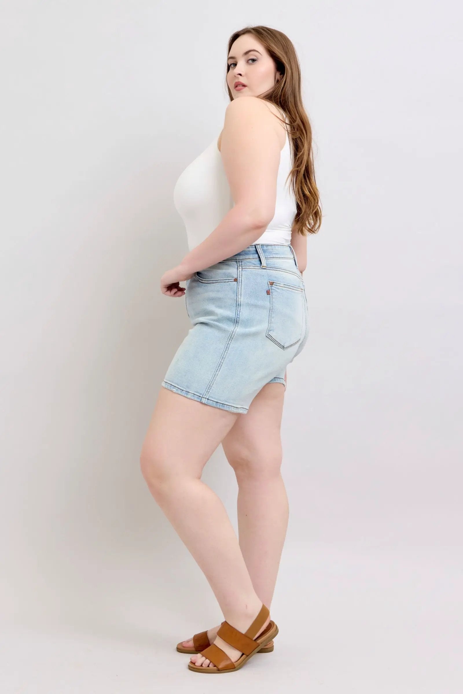 Full Size Two Button Denim Shorts with Pockets Plus Size | Judy Blue by Trendsi