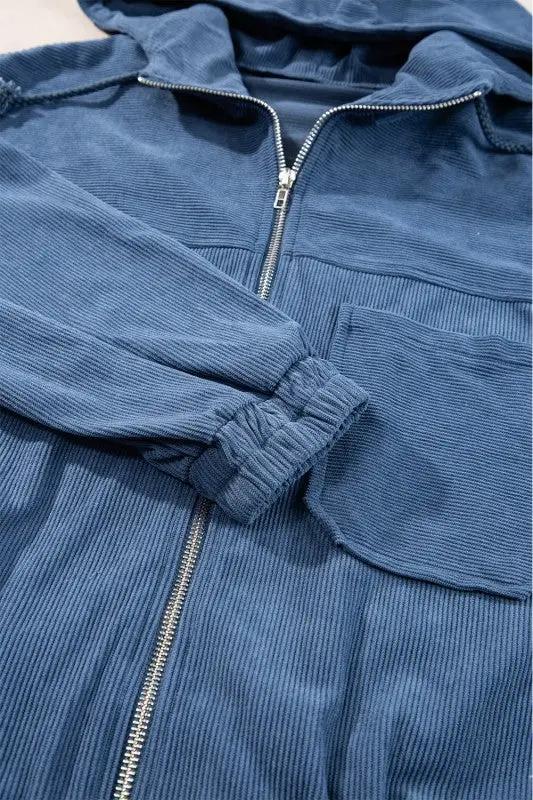 Solid Corduroy Zip-Up Pocketed Hooded Jacket by JUNIPER BLVD