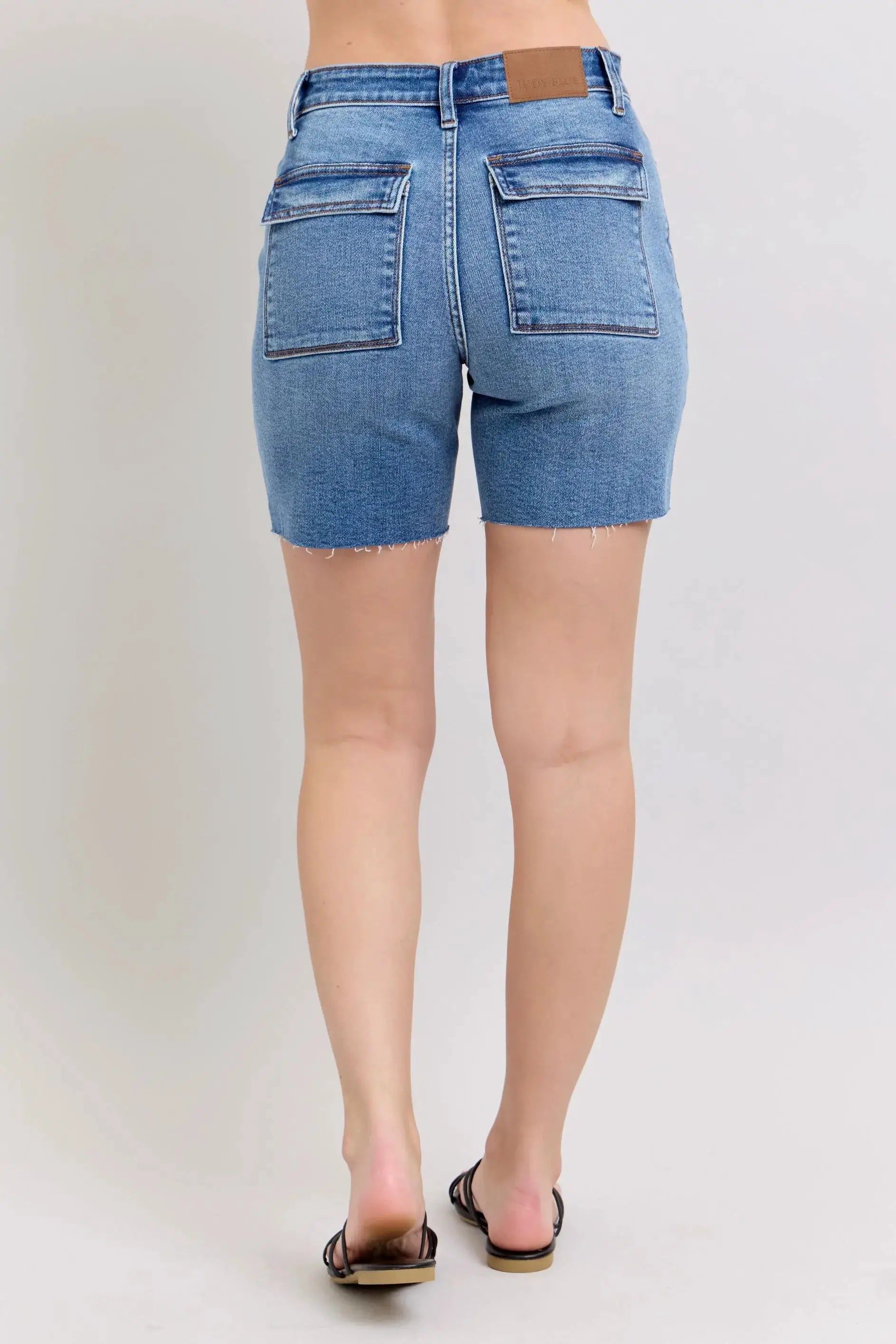 Full Size Mid Rise Bermudas Denim Shorts W/ Back Flap Pockets Plus | Judy Blue by Trendsi