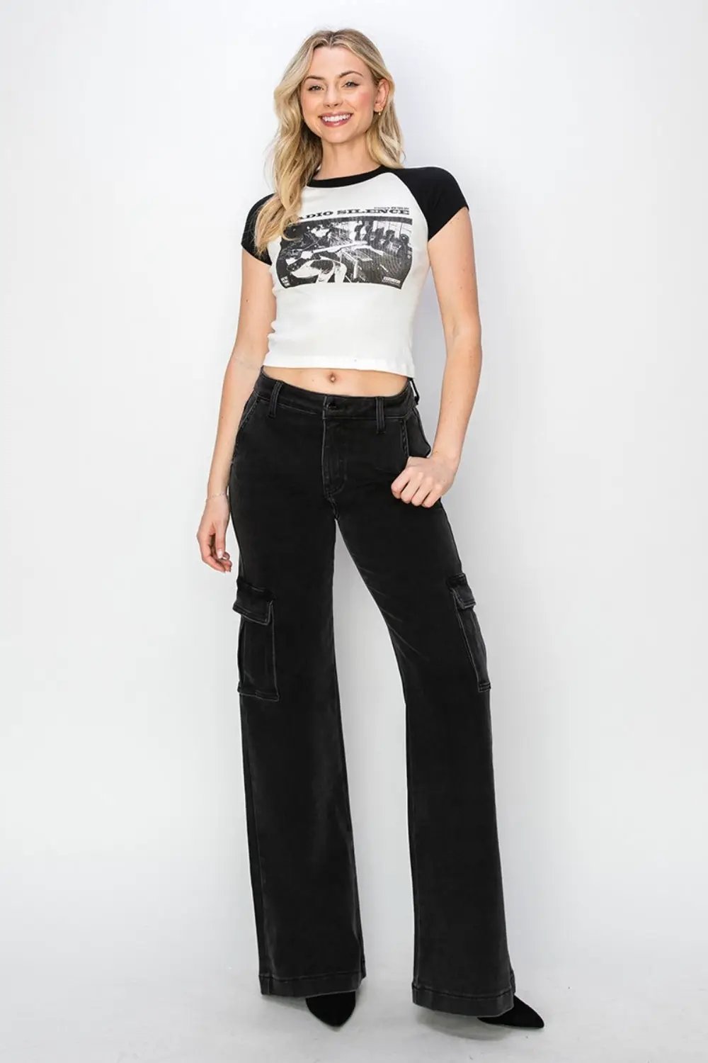 Full Size High Rise Wide Leg Cargo Jeans | Risen by Trendsi