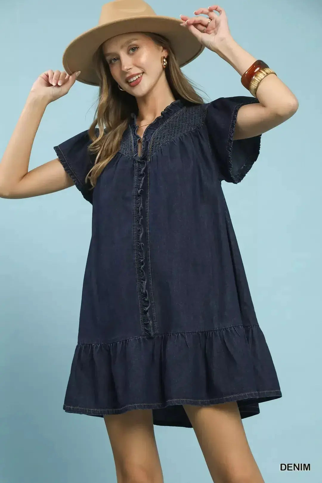 Ruffled Washed Denim Dress | Umgee by Trendsi