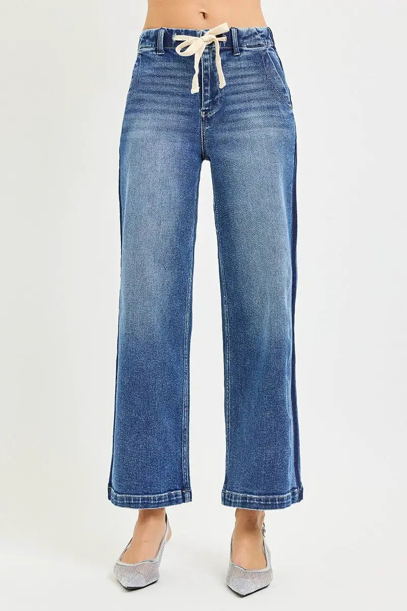 Elastic Band High Rise Cropped Wide Jeans | RISEN by Trendsi
