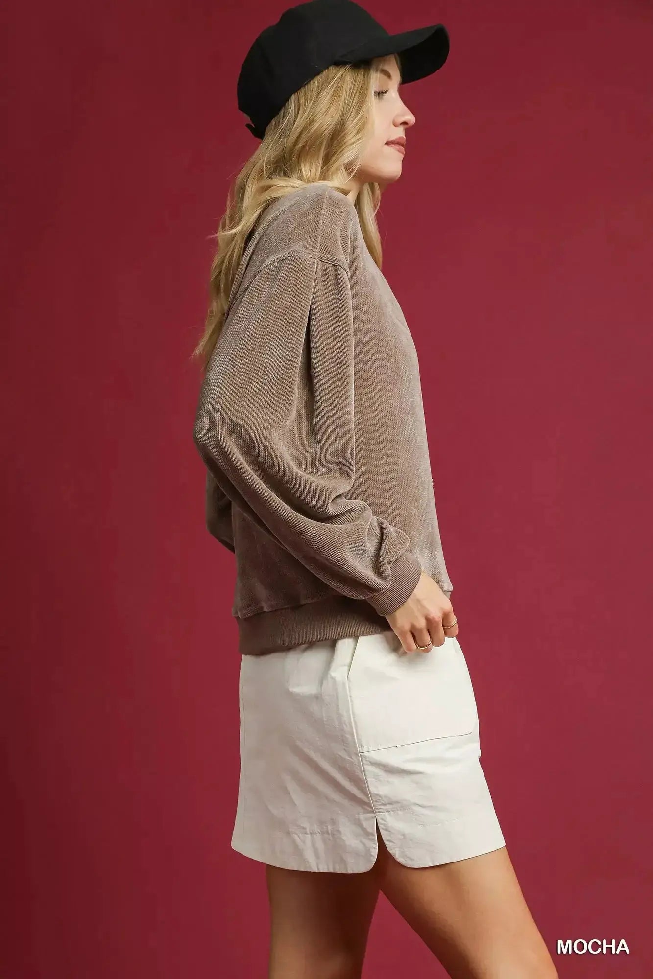 Velour Crewneck Balloon Sleeve Sweatshirt | Umgee by Trendsi