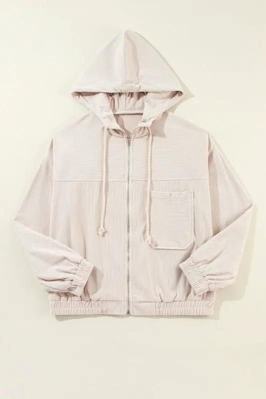 Solid Corduroy Zip-Up Pocketed Hooded Jacket by JUNIPER BLVD